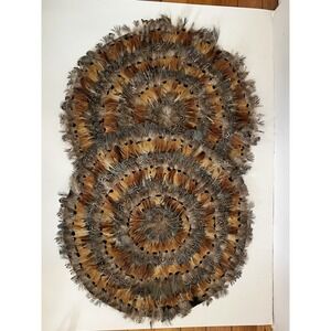 Two 15" Pheasant Feathered Round Natural Placemats Pottery Barn